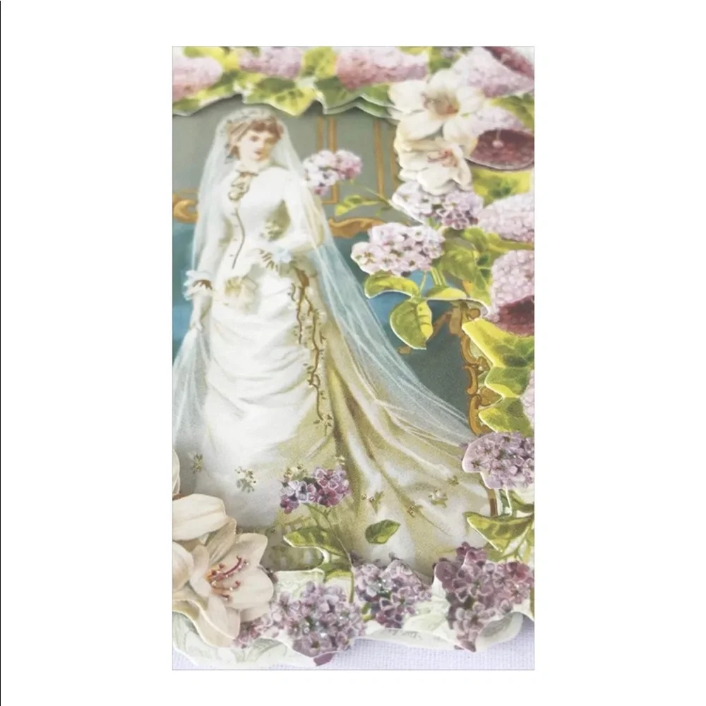 Punch Studio Single (1) Embellished 3D Die-Cut Card: Vintage Wedding (58798)